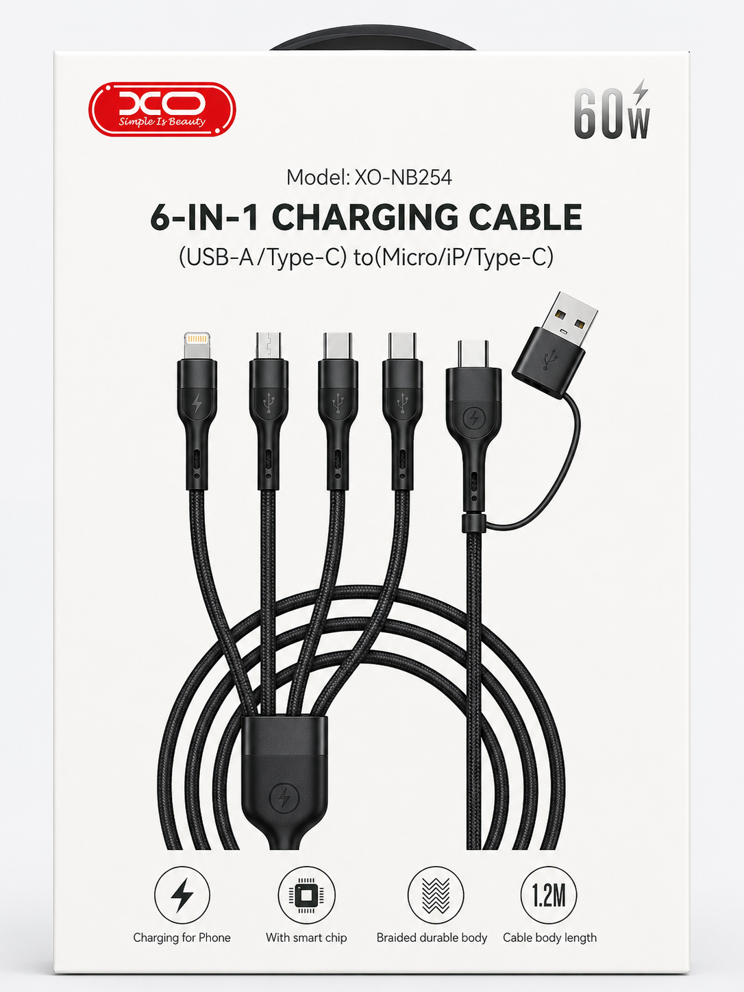 ChatGPT Image 2 juin 2026, 21_05_07 Cable XO NB254 6en1 USB/Type-c To Luna/Lightning/Type-c - Image 1